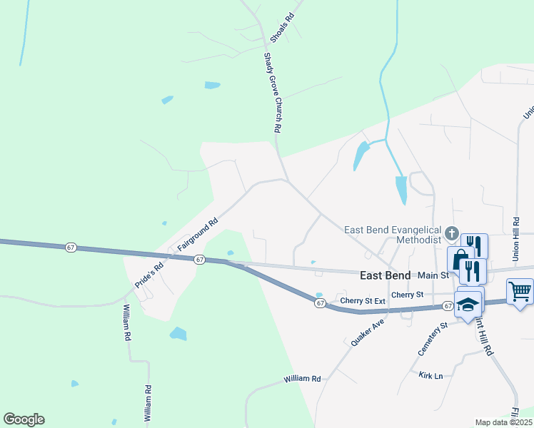 map of restaurants, bars, coffee shops, grocery stores, and more near 528 West Main Street in Elkin