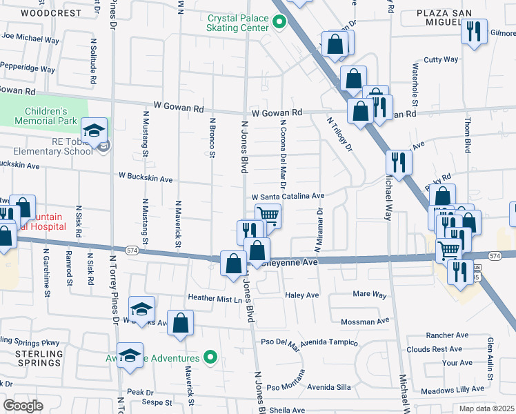 map of restaurants, bars, coffee shops, grocery stores, and more near 3308 North Heatherdale Court in Las Vegas