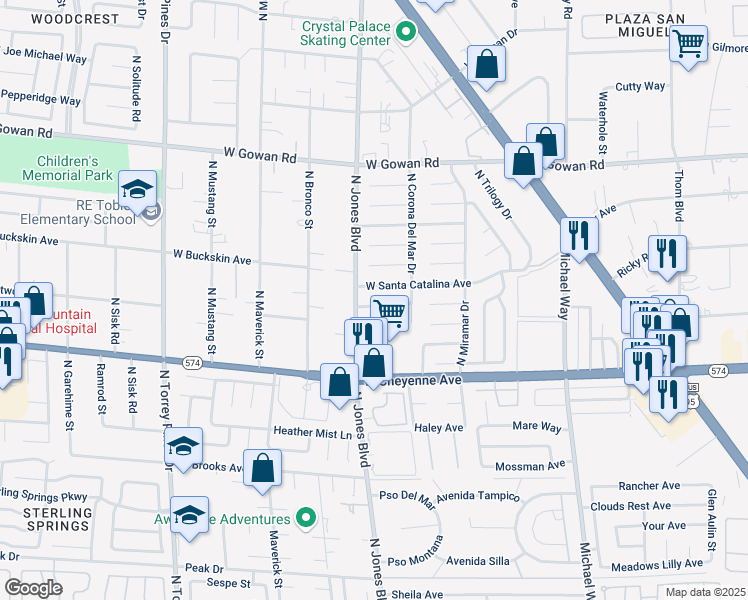 map of restaurants, bars, coffee shops, grocery stores, and more near 3308 North Heatherdale Court in Las Vegas