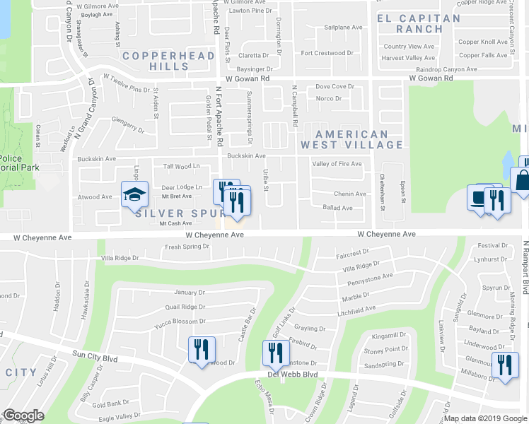 map of restaurants, bars, coffee shops, grocery stores, and more near 9070 West Cheyenne Avenue in Las Vegas