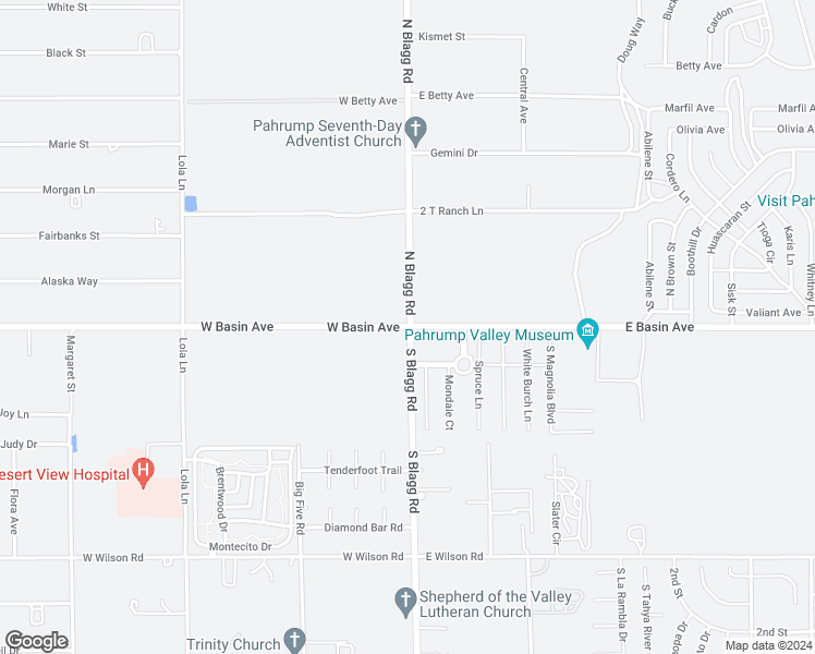 map of restaurants, bars, coffee shops, grocery stores, and more near 9 West Basin Avenue in Pahrump