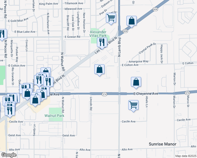 map of restaurants, bars, coffee shops, grocery stores, and more near 4150 East Cheyenne Avenue in Las Vegas