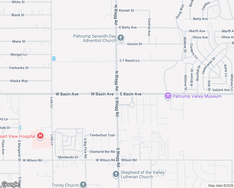 map of restaurants, bars, coffee shops, grocery stores, and more near 2 West Basin Avenue in Pahrump