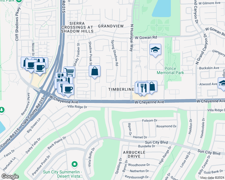 map of restaurants, bars, coffee shops, grocery stores, and more near 3232 Hill Valley Street in Las Vegas