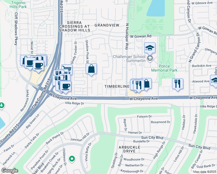 map of restaurants, bars, coffee shops, grocery stores, and more near 3232 Hill Valley Street in Las Vegas