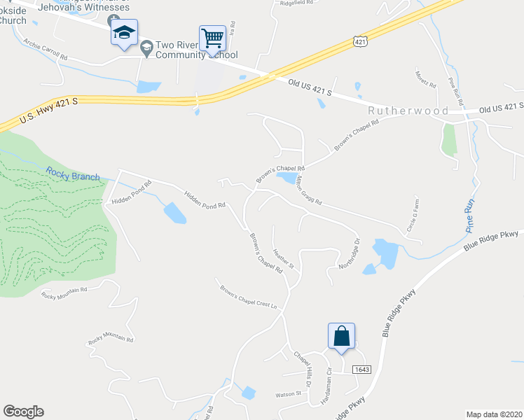 map of restaurants, bars, coffee shops, grocery stores, and more near 189 Berton Street in Boone