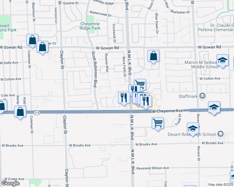 map of restaurants, bars, coffee shops, grocery stores, and more near 3237 Aiken Way in North Las Vegas