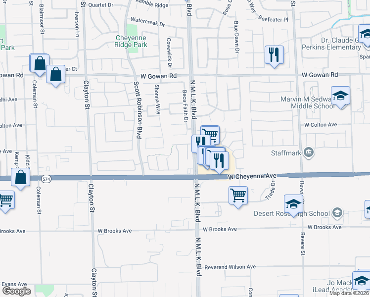 map of restaurants, bars, coffee shops, grocery stores, and more near 3232 Aiken Way in North Las Vegas