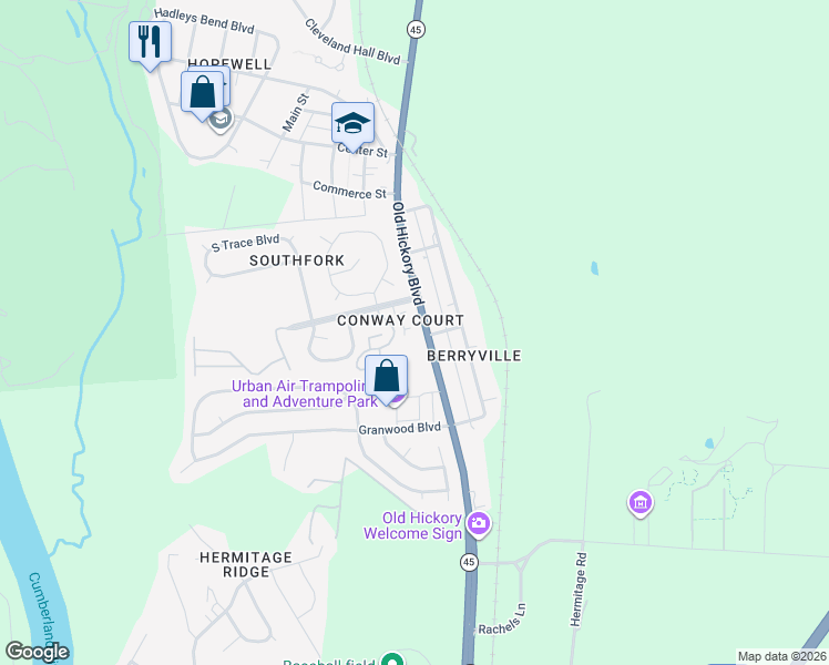 map of restaurants, bars, coffee shops, grocery stores, and more near 4611 Conway Court in Nashville