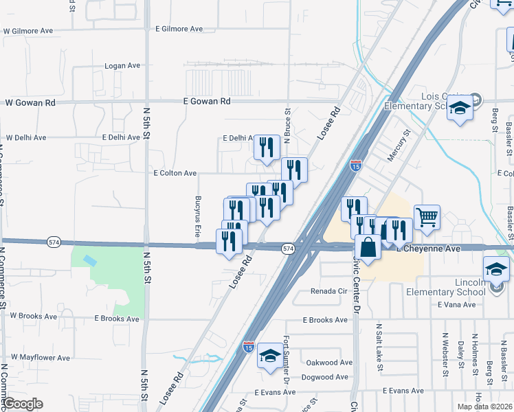 map of restaurants, bars, coffee shops, grocery stores, and more near 1113 East Sharp Circle in North Las Vegas