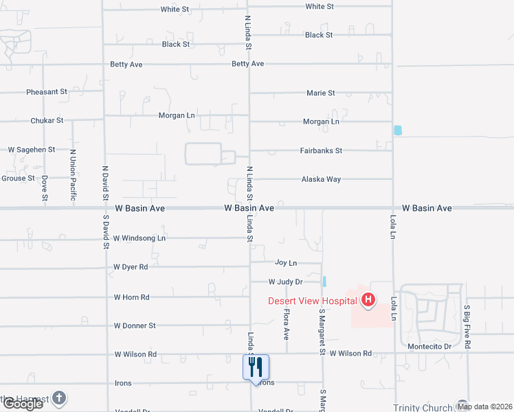 map of restaurants, bars, coffee shops, grocery stores, and more near 0 North Linda Street in Pahrump