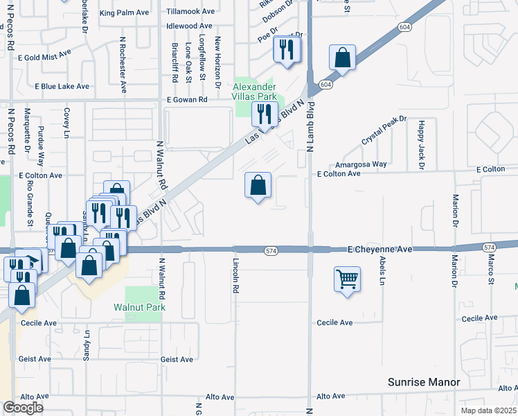 map of restaurants, bars, coffee shops, grocery stores, and more near 4150 East Cheyenne Avenue in Las Vegas