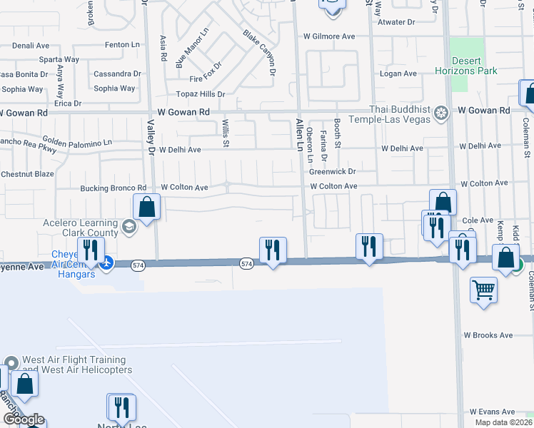 map of restaurants, bars, coffee shops, grocery stores, and more near 3837 Thomas Patrick Avenue in North Las Vegas