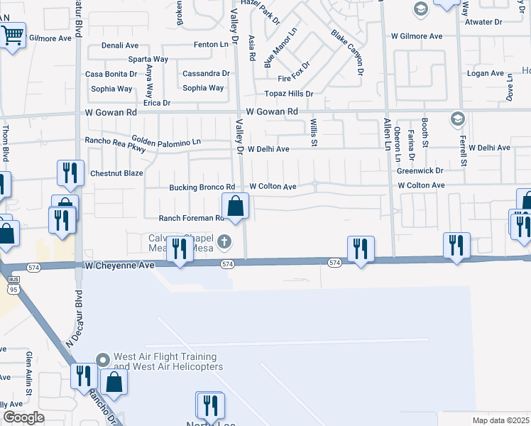 map of restaurants, bars, coffee shops, grocery stores, and more near 4137 Thomas Patrick Avenue in North Las Vegas