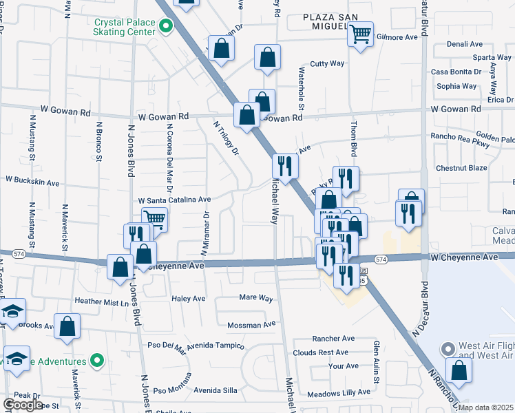 map of restaurants, bars, coffee shops, grocery stores, and more near 3333 Michael Way in Las Vegas