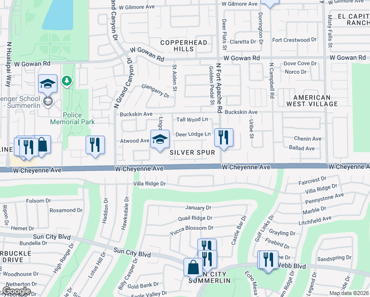 map of restaurants, bars, coffee shops, grocery stores, and more near 9429 Deer Lodge Lane in Las Vegas