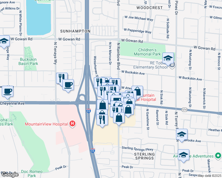 map of restaurants, bars, coffee shops, grocery stores, and more near 6717 West Atwood Avenue in Las Vegas