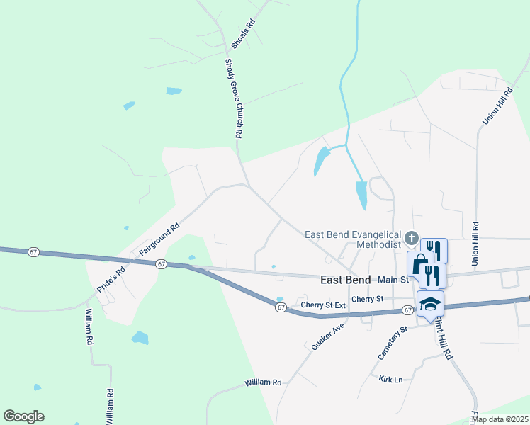 map of restaurants, bars, coffee shops, grocery stores, and more near 301 Martin Acres Drive in East Bend