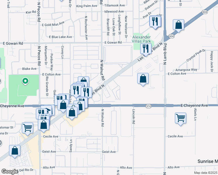 map of restaurants, bars, coffee shops, grocery stores, and more near 3388 North Walnut Road in Las Vegas