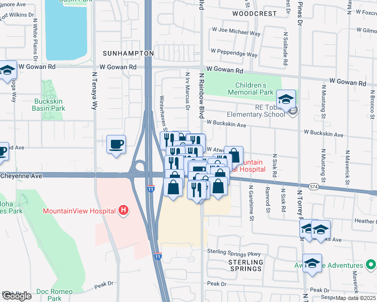 map of restaurants, bars, coffee shops, grocery stores, and more near 6717 West Atwood Avenue in Las Vegas
