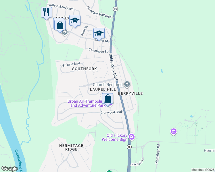 map of restaurants, bars, coffee shops, grocery stores, and more near 4332 Brackenwood Drive in Nashville