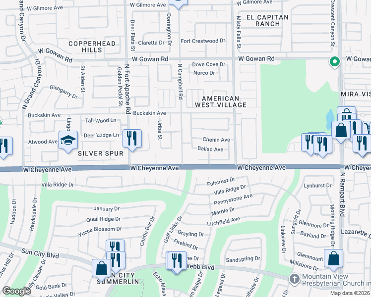 map of restaurants, bars, coffee shops, grocery stores, and more near 3224 North Campbell Road in Las Vegas