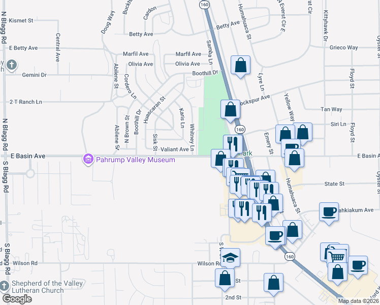 map of restaurants, bars, coffee shops, grocery stores, and more near 871 Valiant Avenue in Pahrump