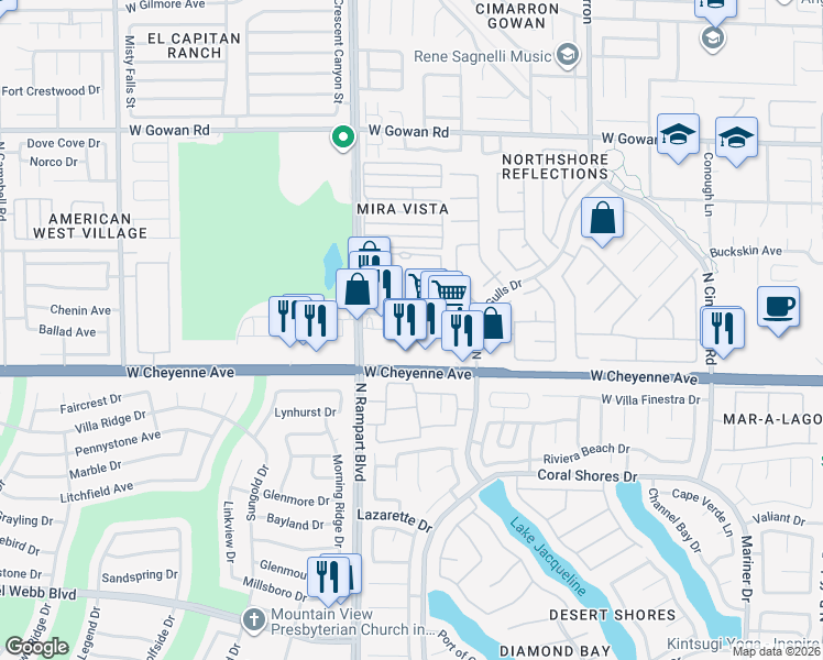 map of restaurants, bars, coffee shops, grocery stores, and more near 8400 W Cheyenne Ave in Las Vegas