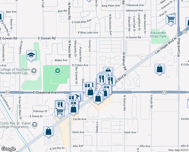 map of restaurants, bars, coffee shops, grocery stores, and more near 3342 Covey Lane in Las Vegas