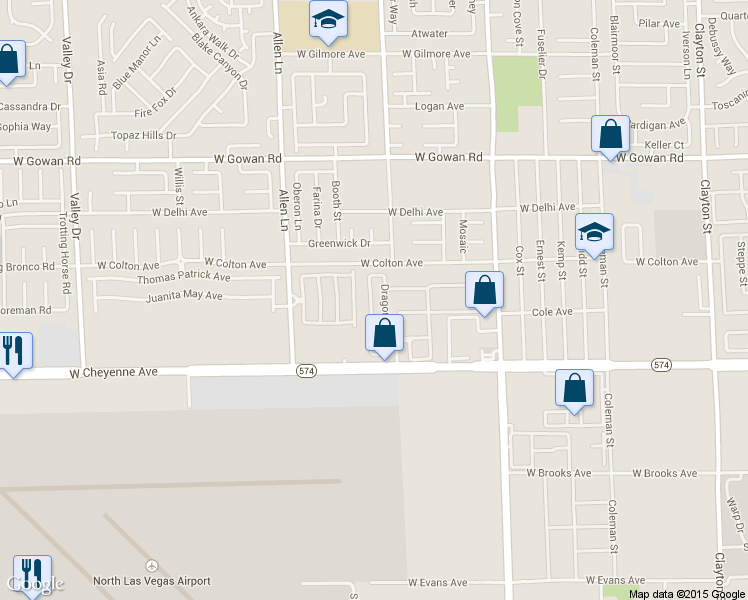 map of restaurants, bars, coffee shops, grocery stores, and more near 3376 Cheyenne Gardens Way in North Las Vegas
