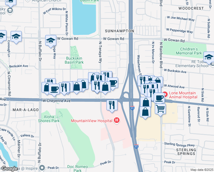 map of restaurants, bars, coffee shops, grocery stores, and more near 3250 North Tenaya Way in Las Vegas