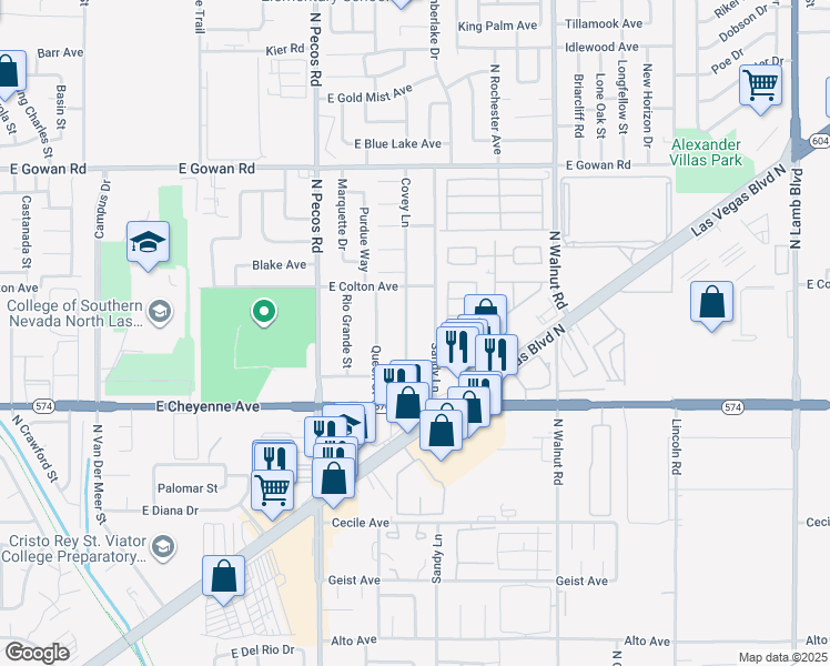 map of restaurants, bars, coffee shops, grocery stores, and more near 3318 Covey Lane in Las Vegas