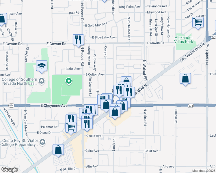 map of restaurants, bars, coffee shops, grocery stores, and more near 3318 Covey Lane in Las Vegas