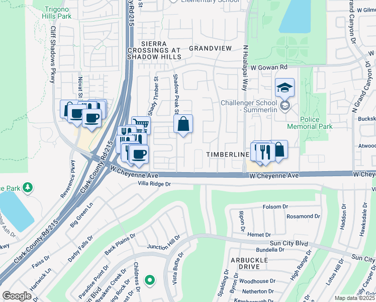 map of restaurants, bars, coffee shops, grocery stores, and more near 3240 Ridgecliff Street in Las Vegas