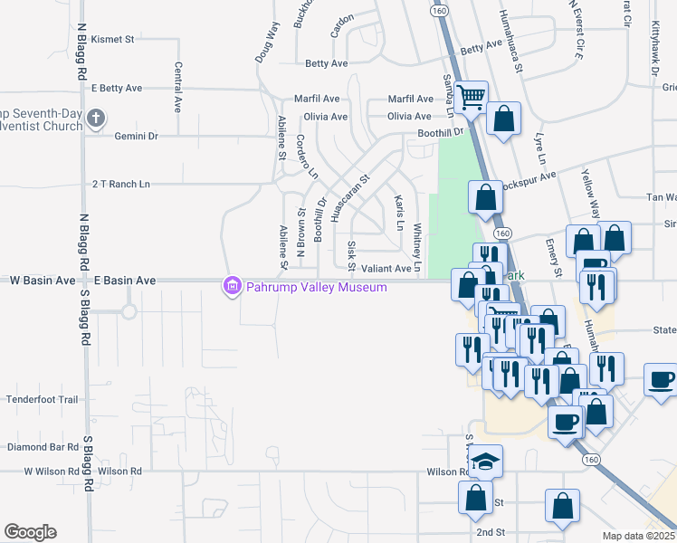 map of restaurants, bars, coffee shops, grocery stores, and more near 51 Huascaran Street in Pahrump