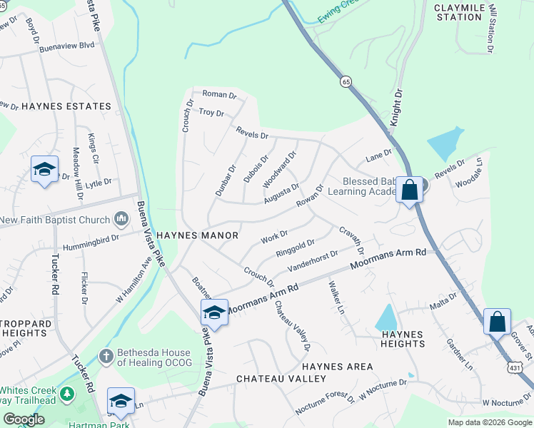 map of restaurants, bars, coffee shops, grocery stores, and more near 3840 Augusta Drive in Nashville