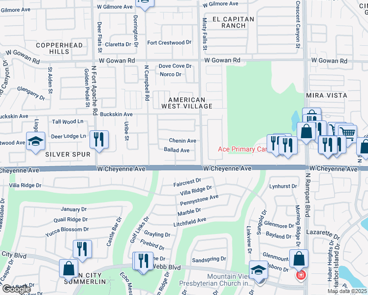 map of restaurants, bars, coffee shops, grocery stores, and more near 9008 Ballad Avenue in Las Vegas