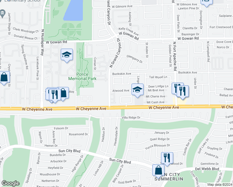 map of restaurants, bars, coffee shops, grocery stores, and more near 3260 Mystic Ridge Court in Las Vegas