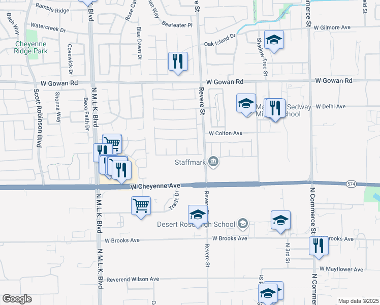 map of restaurants, bars, coffee shops, grocery stores, and more near 3314 Vina Court in North Las Vegas