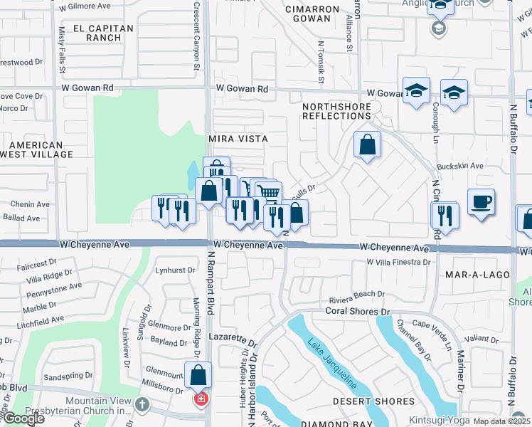 map of restaurants, bars, coffee shops, grocery stores, and more near 8350 West Cheyenne Avenue in Las Vegas