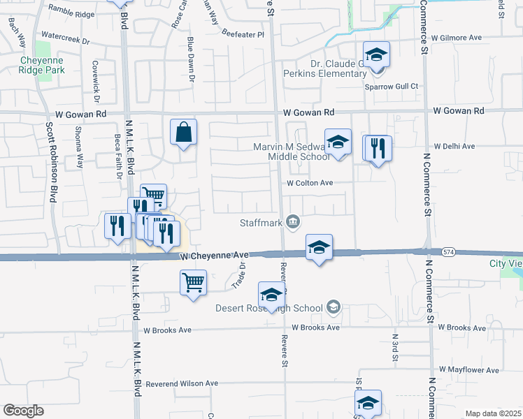 map of restaurants, bars, coffee shops, grocery stores, and more near 3314 Vina Court in North Las Vegas