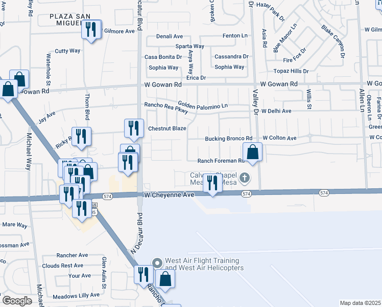 map of restaurants, bars, coffee shops, grocery stores, and more near 3328 Strawberry Roan Road in North Las Vegas