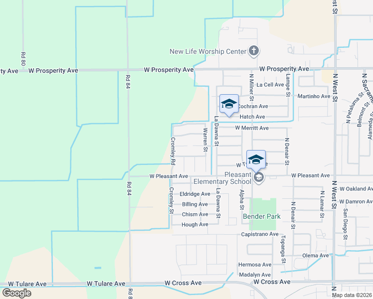 map of restaurants, bars, coffee shops, grocery stores, and more near 2247 Poppyview Court in Tulare