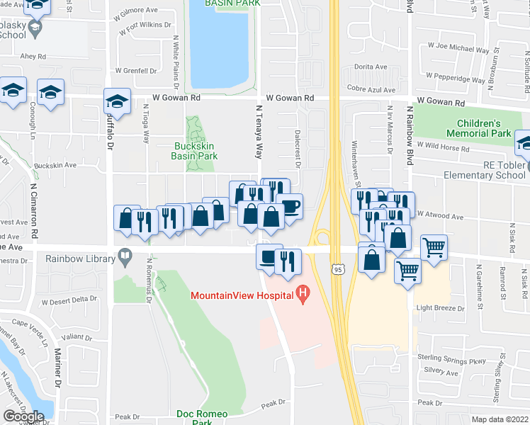 map of restaurants, bars, coffee shops, grocery stores, and more near 7039 Atwood in Las Vegas