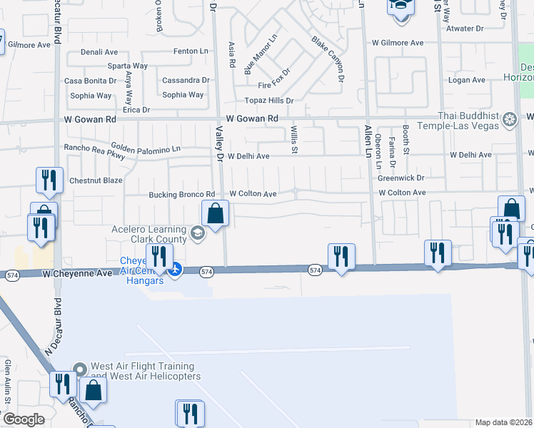 map of restaurants, bars, coffee shops, grocery stores, and more near 4137 Thomas Patrick Avenue in North Las Vegas