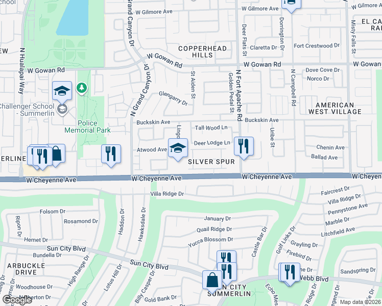 map of restaurants, bars, coffee shops, grocery stores, and more near 3300 Lingo Street in Las Vegas