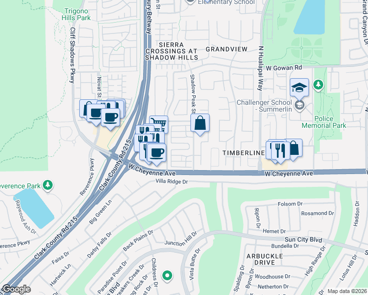 map of restaurants, bars, coffee shops, grocery stores, and more near 10408 Timber Canyon Avenue in Las Vegas