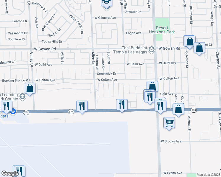 map of restaurants, bars, coffee shops, grocery stores, and more near 3306 Bridge House in North Las Vegas