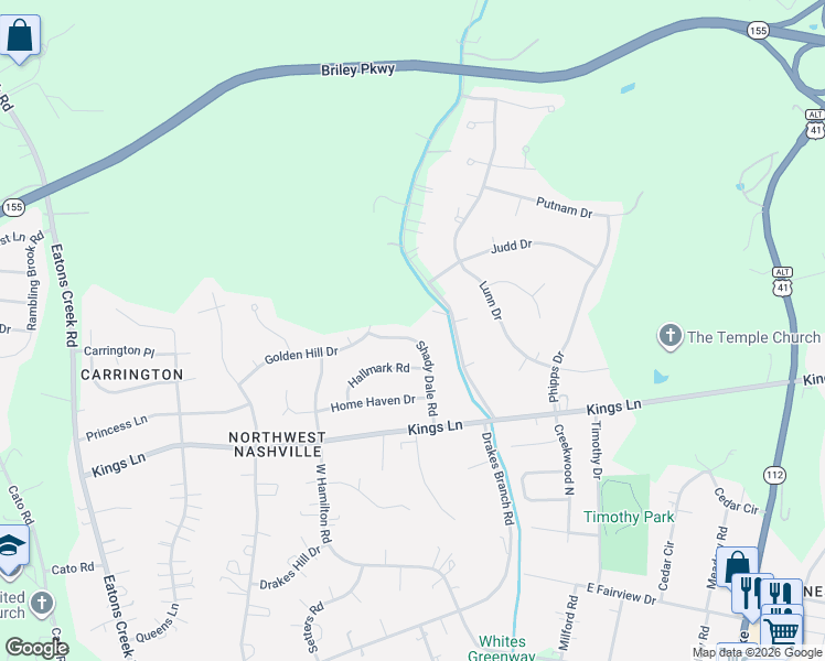 map of restaurants, bars, coffee shops, grocery stores, and more near 4747 Drakes Branch Road in Nashville