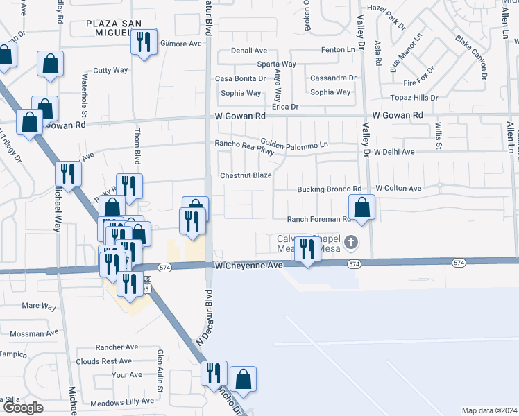 map of restaurants, bars, coffee shops, grocery stores, and more near 3318 North Decatur Boulevard in Las Vegas